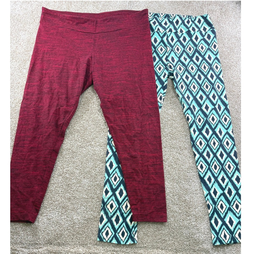 LOT Lularoe Tall Curvy Teal Diamond Time and Tru XL Red Space Dye Leggings